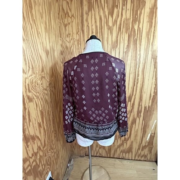 Adrianna Papell Maroon Red Floral Pattern Long Sleeve Lined Blouse Size S - Picture 5 of 8